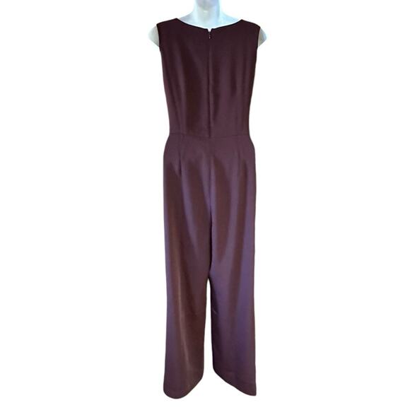 Ann Taylor Women’s 10 Petite Burgundy Sleeveless Jumpsuit with Tie Waist - Picture 2 of 7
